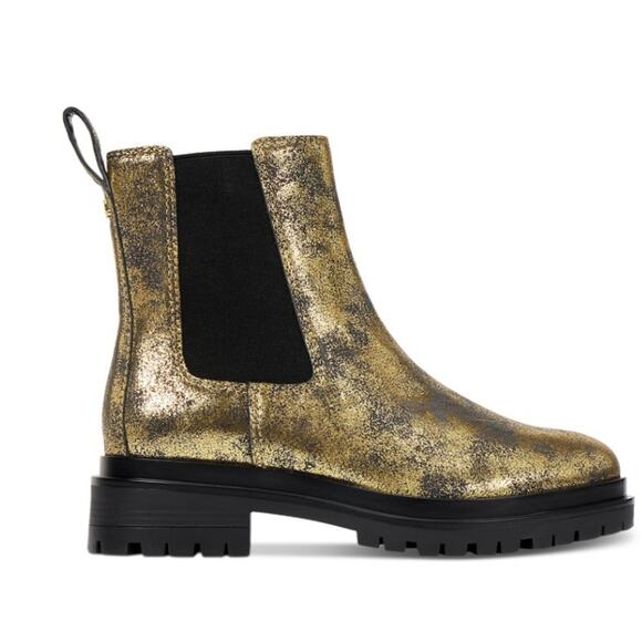 Ralph Lauren Womens Corinne Lug Sole Gold Distressed Metallic Booties Size 8 - Picture 1 of 10